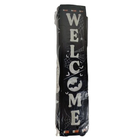 Halloween Welcome Bat Spider Web 72 inch Vertical Hanging Banner Decoration - Picture 1 of 4